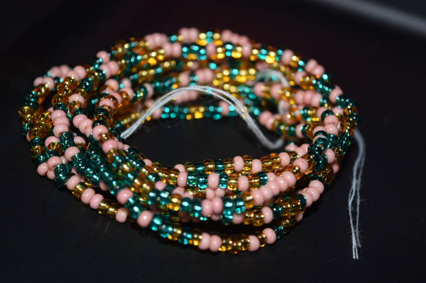 Salmon, Teal and Gold Waist Beads